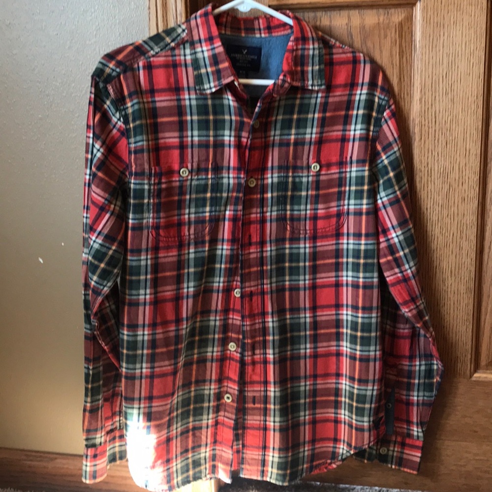 Orange plaid button down